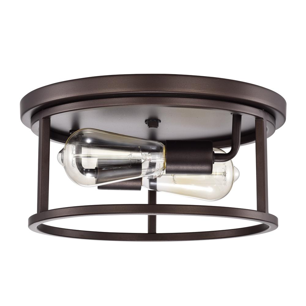 CHLOE Lighting IRONCLAD Industrial 2 Light Oil Rubbed Bronze Ceiling Flush Fixture 12" Wide. Picture 2