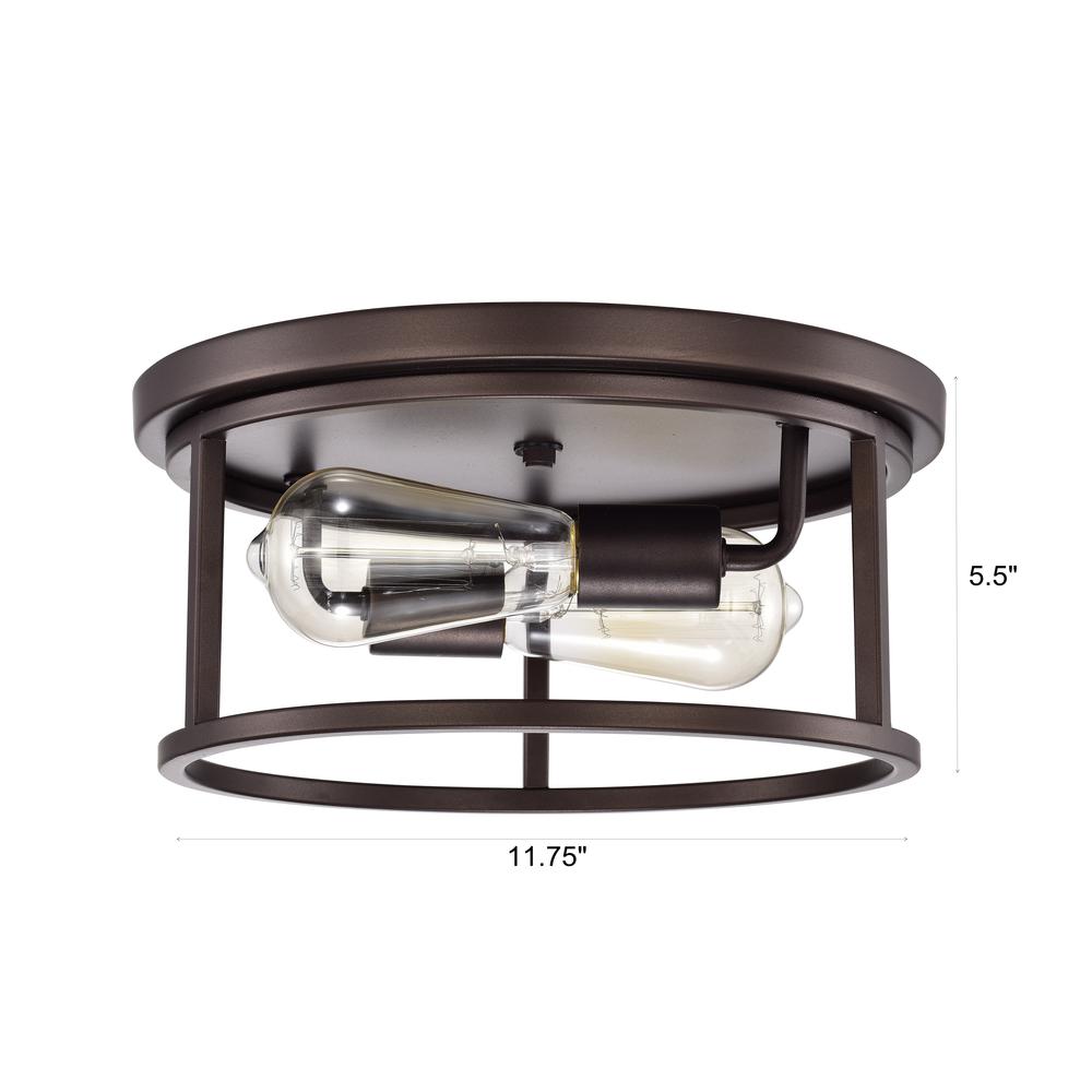 CHLOE Lighting IRONCLAD Industrial 2 Light Oil Rubbed Bronze Ceiling Flush Fixture 12" Wide. Picture 9