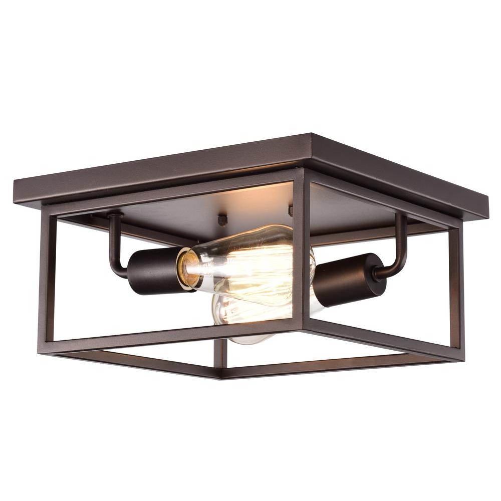 CHLOE Lighting IRONCLAD Industrial 2 Light Oil Rubbed Bronze Ceiling Flush Fixture 11" Wide. Picture 1