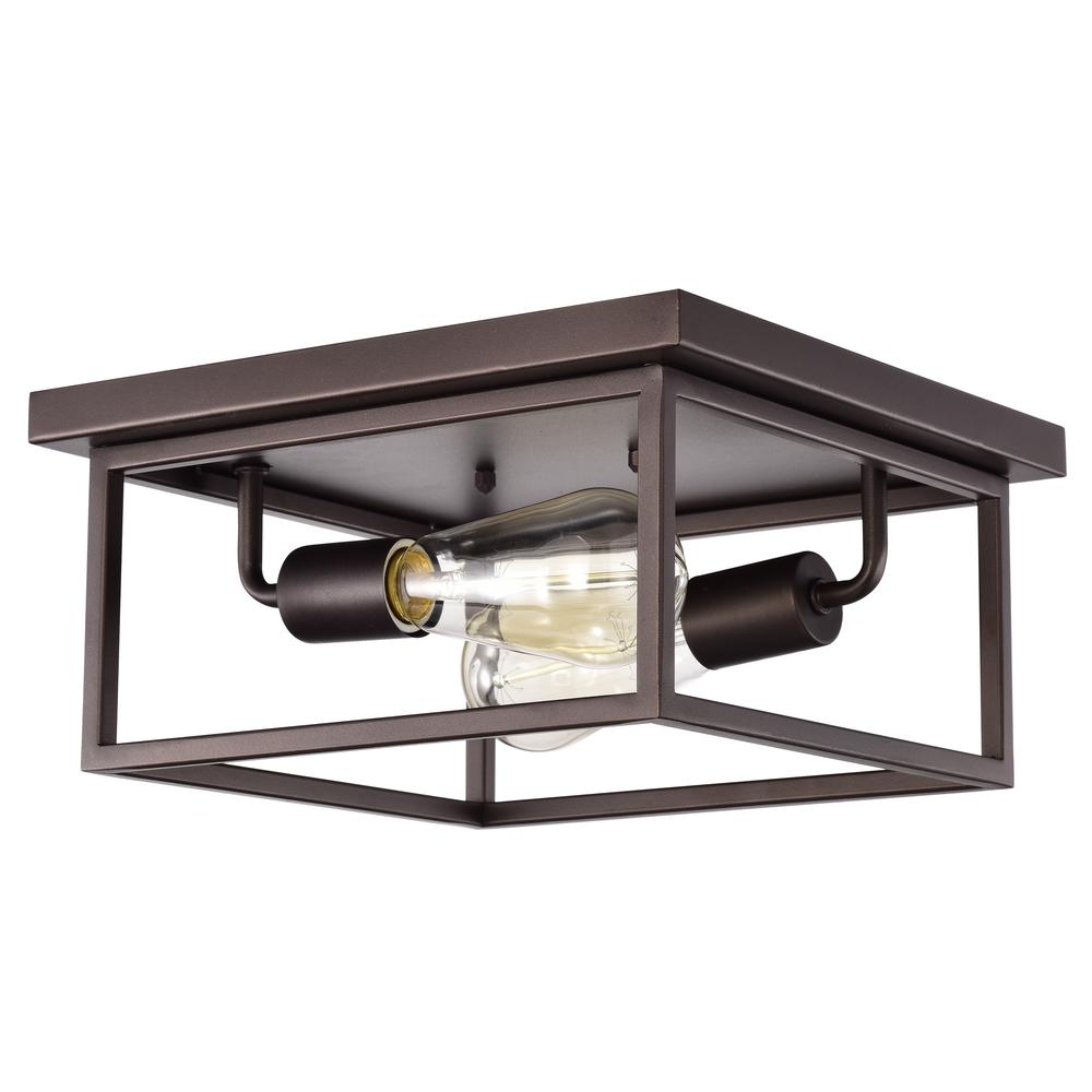 CHLOE Lighting IRONCLAD Industrial 2 Light Oil Rubbed Bronze Ceiling Flush Fixture 11" Wide. Picture 2