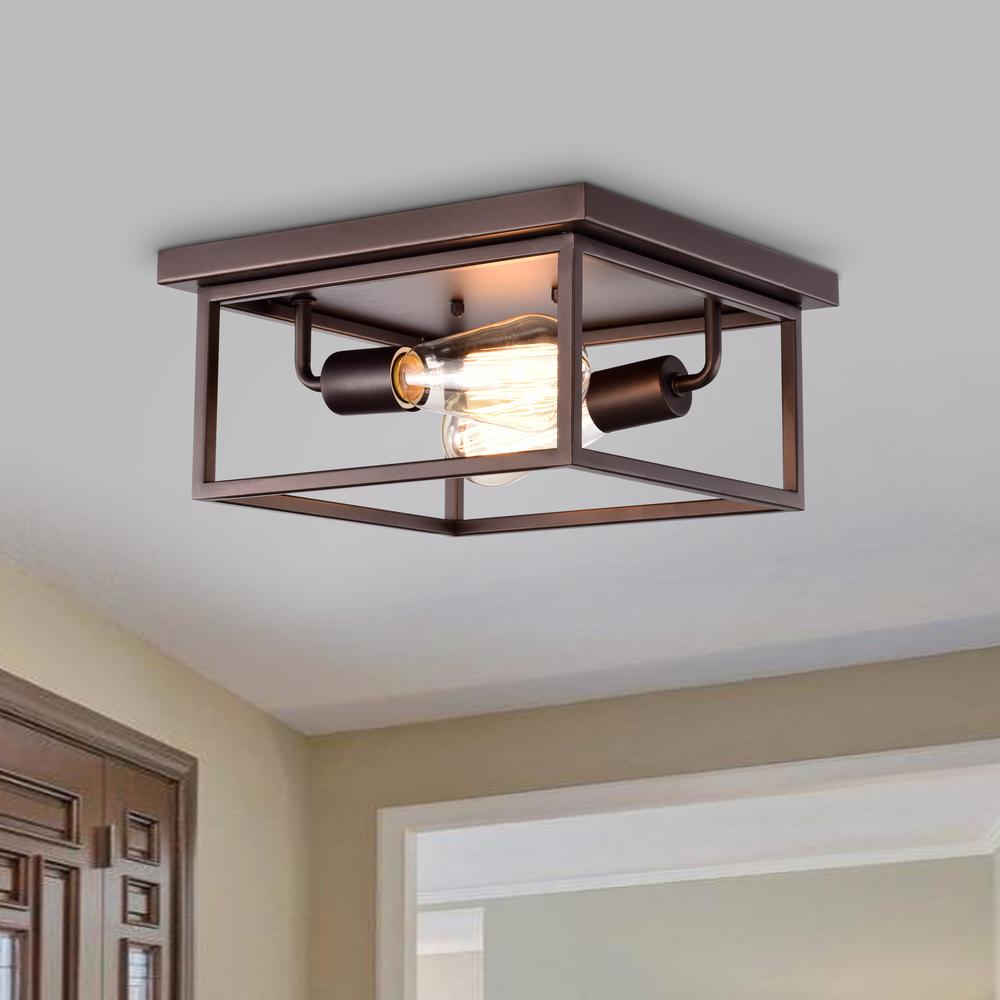 CHLOE Lighting IRONCLAD Industrial 2 Light Oil Rubbed Bronze Ceiling Flush Fixture 11" Wide. Picture 8