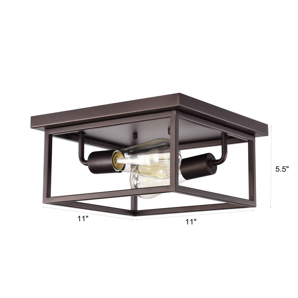 CHLOE Lighting IRONCLAD Industrial 2 Light Oil Rubbed Bronze Ceiling Flush Fixture 11" Wide. Picture 9
