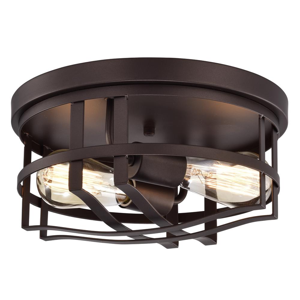 CHLOE Lighting IRONCLAD Industrial 2 Light Oil Rubbed Bronze Ceiling Flush Fixture 12" Wide. Picture 1
