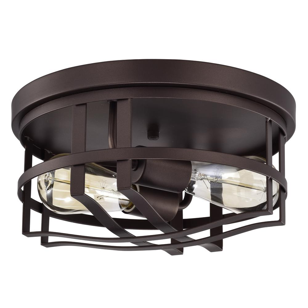CHLOE Lighting IRONCLAD Industrial 2 Light Oil Rubbed Bronze Ceiling Flush Fixture 12" Wide. Picture 3