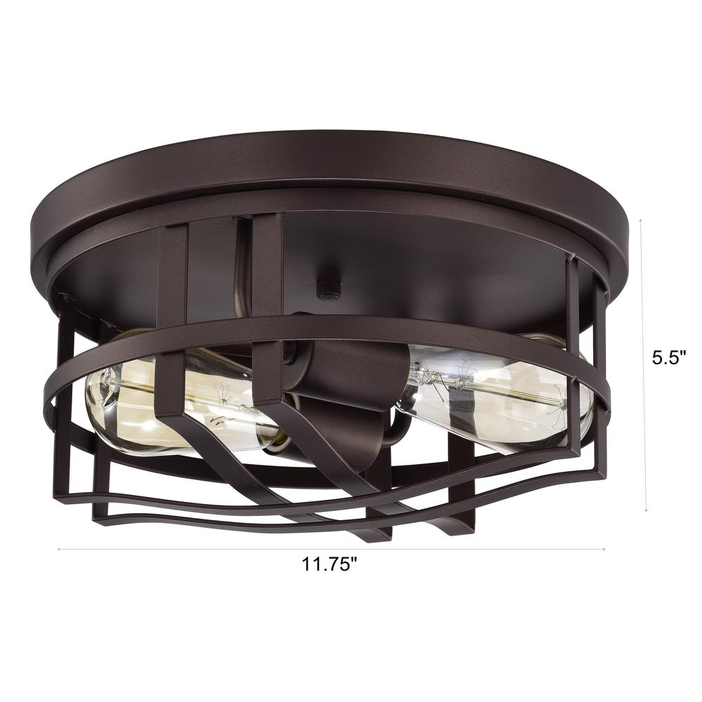 CHLOE Lighting IRONCLAD Industrial 2 Light Oil Rubbed Bronze Ceiling Flush Fixture 12" Wide. Picture 7