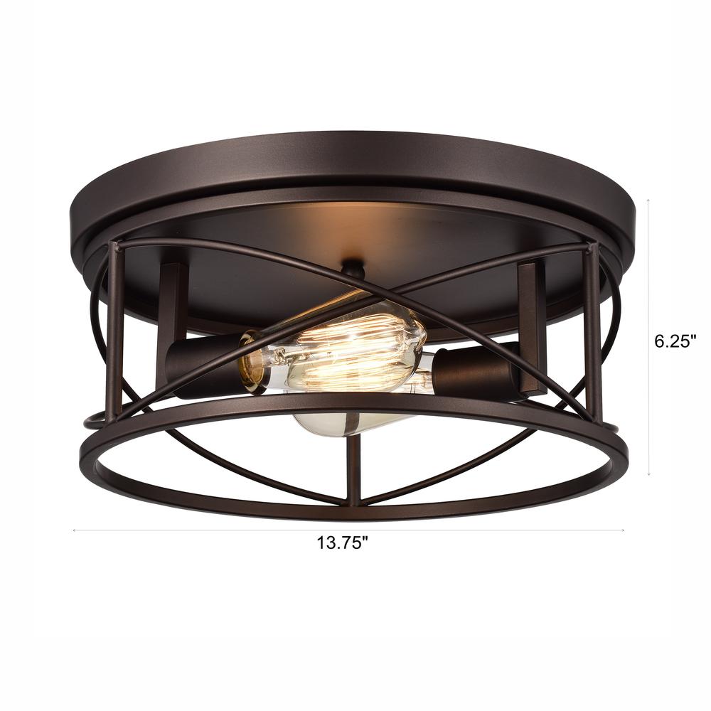 CHLOE Lighting IRONCLAD Industrial 2 Light Oil Rubbed Bronze Ceiling Flush Fixture 14" Wide. Picture 9