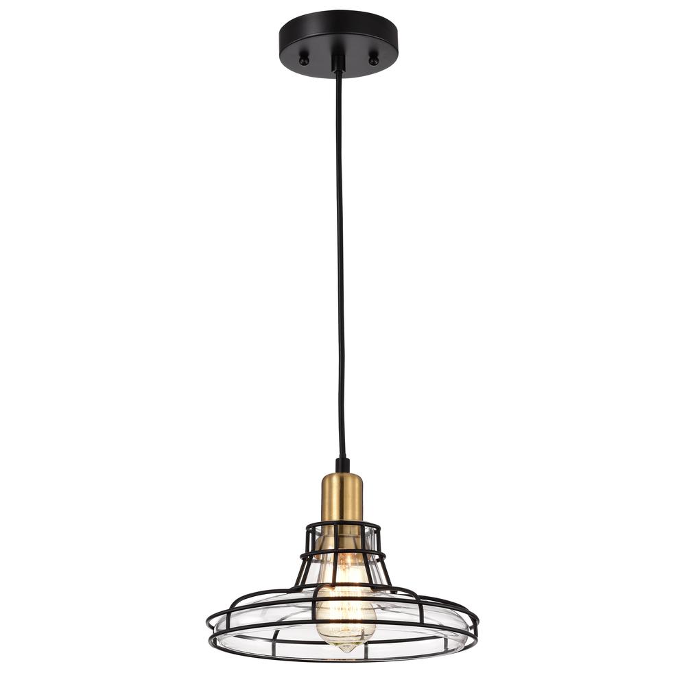 CHLOE Lighting GIANNA Transitional 1 Light Black and Burnished Brass Mini Pendant Ceiling Fixture 10" Wide. Picture 1
