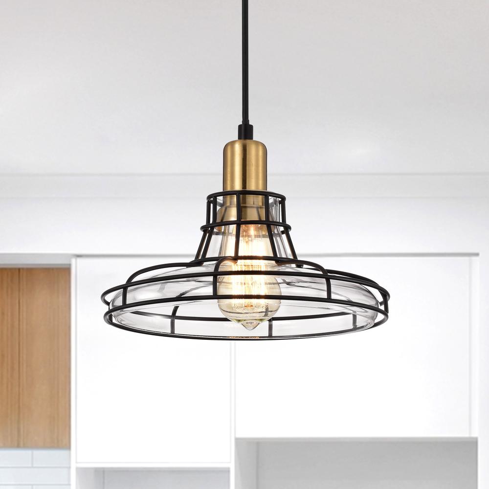 CHLOE Lighting GIANNA Transitional 1 Light Black and Burnished Brass Mini Pendant Ceiling Fixture 10" Wide. Picture 9