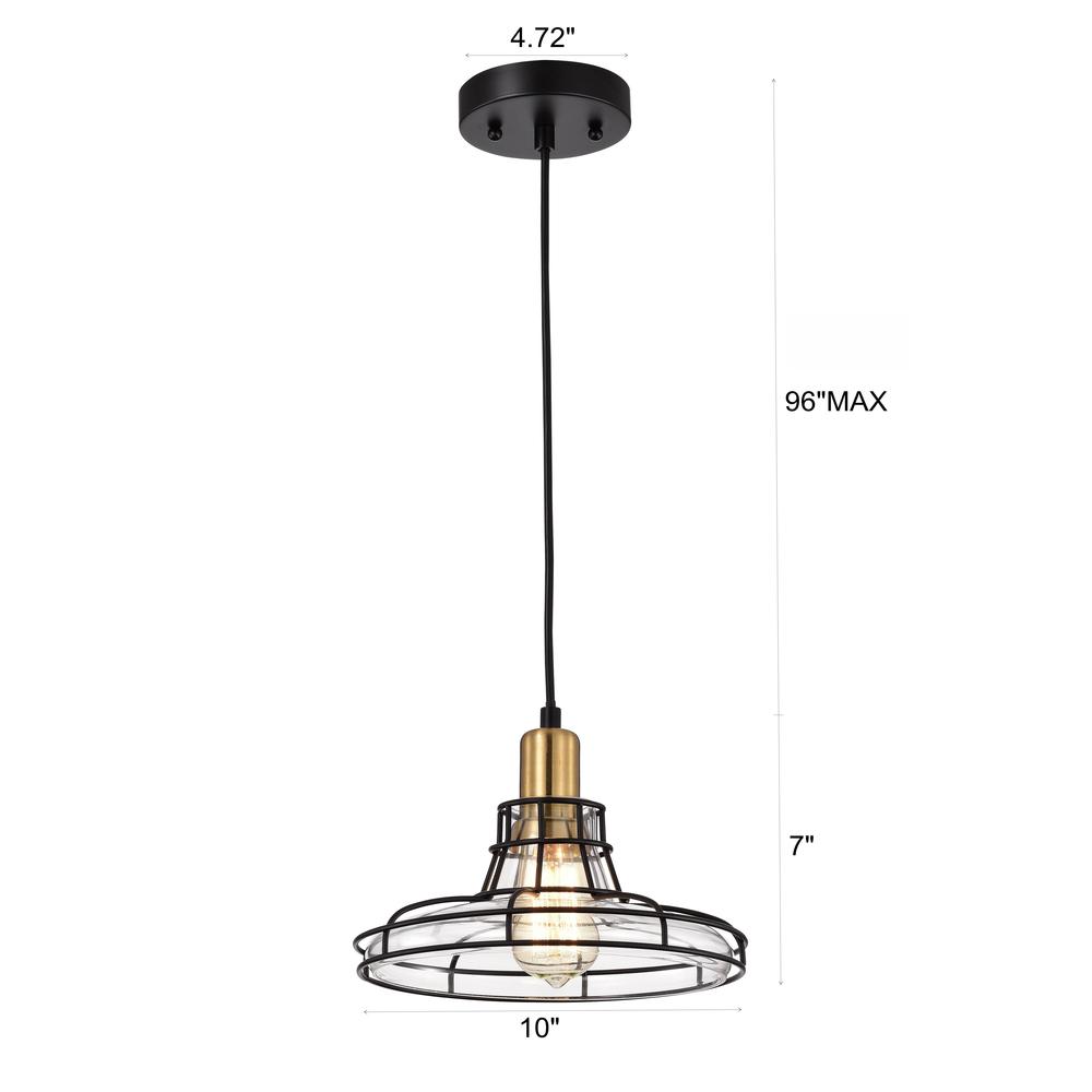 CHLOE Lighting GIANNA Transitional 1 Light Black and Burnished Brass Mini Pendant Ceiling Fixture 10" Wide. Picture 6