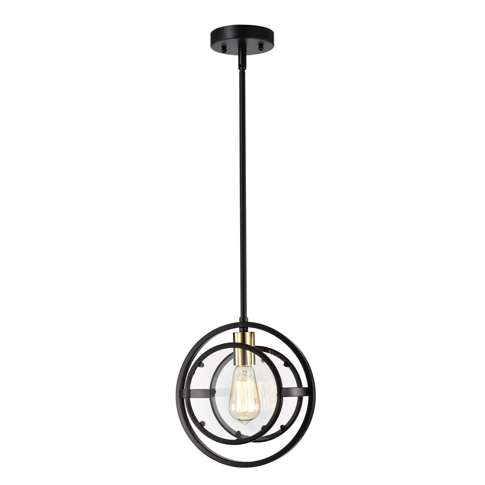 CHLOE Lighting CHRISTINE Transitional 1 Light Black and Burnished Brass Mini Pendant Ceiling Fixture 10" Wide. Picture 1