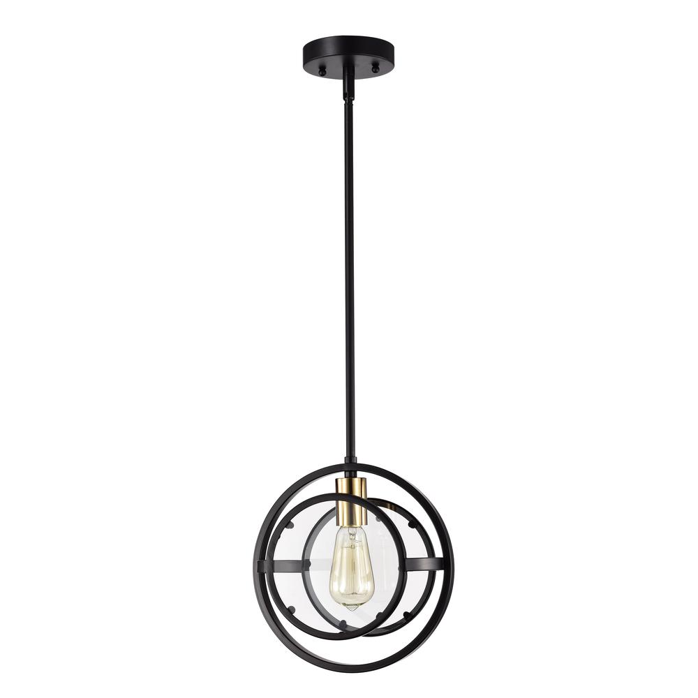 CHLOE Lighting CHRISTINE Transitional 1 Light Black and Burnished Brass Mini Pendant Ceiling Fixture 10" Wide. Picture 2