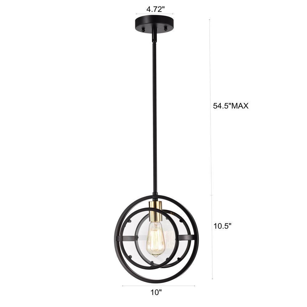 CHLOE Lighting CHRISTINE Transitional 1 Light Black and Burnished Brass Mini Pendant Ceiling Fixture 10" Wide. Picture 8
