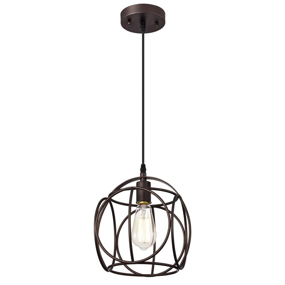 CHLOE Lighting IRONCLAD Industrial 1 Light Oil Rubbed Bronze Mini Pendant Ceiling Fixture 10" Wide. Picture 1