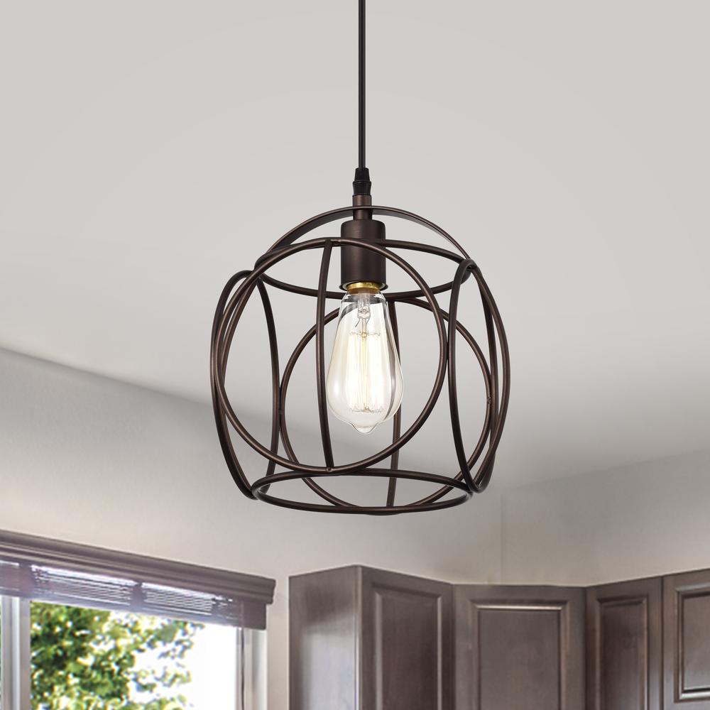 CHLOE Lighting IRONCLAD Industrial 1 Light Oil Rubbed Bronze Mini Pendant Ceiling Fixture 10" Wide. Picture 8