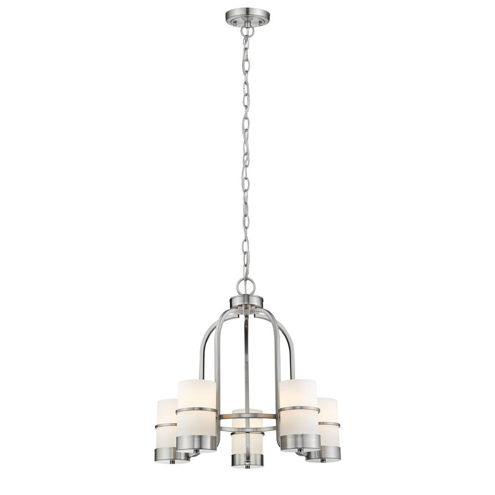PENELOPE Contemporary 5 Light Brushed Nickel Mini Chandelier 22" Wide. Picture 1