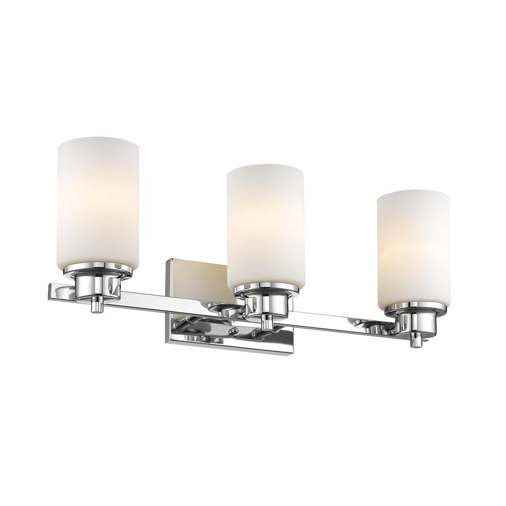 SCARLETT Contemporary 3 Light Chrome Finish Bath Vanity Light Etched White Glass 22" Wide. Picture 1
