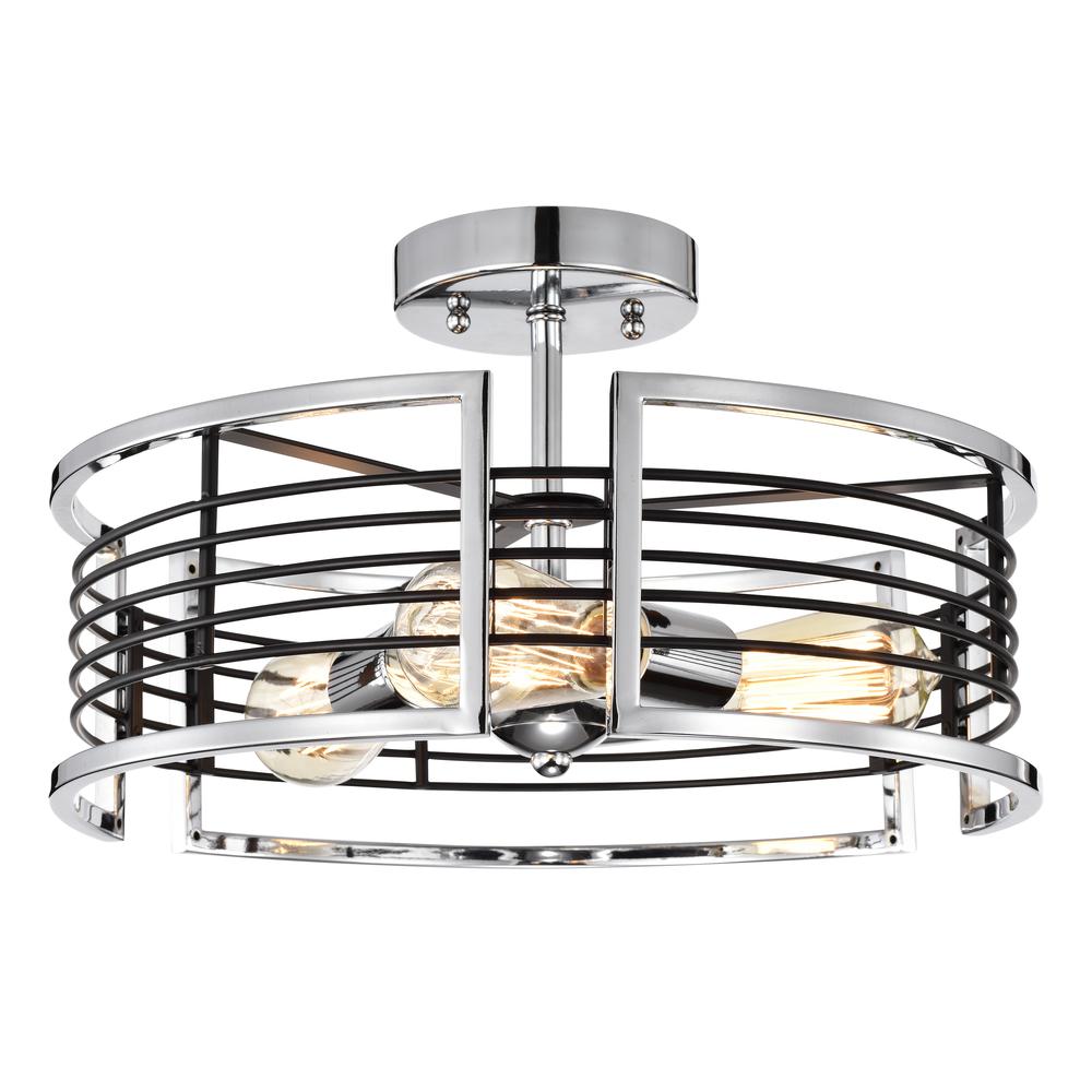 CHLOE Lighting IRONCLAD Industrial 3 Light Chrome Semi-Flush Ceiling Fixture 15" Wide. Picture 1