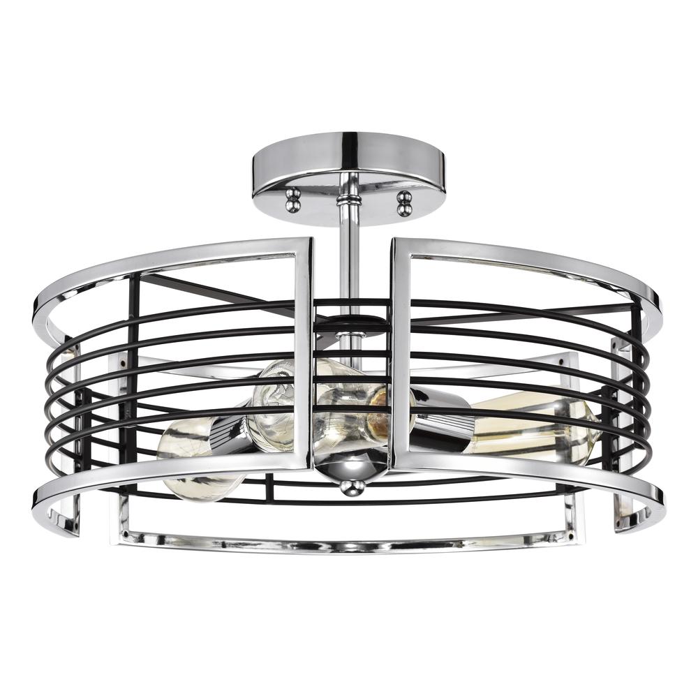 CHLOE Lighting IRONCLAD Industrial 3 Light Chrome Semi-Flush Ceiling Fixture 15" Wide. Picture 2