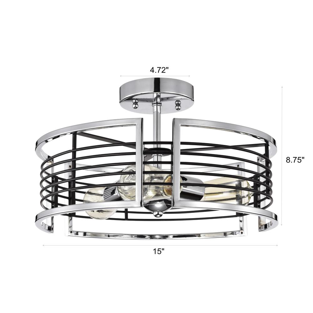 CHLOE Lighting IRONCLAD Industrial 3 Light Chrome Semi-Flush Ceiling Fixture 15" Wide. Picture 9