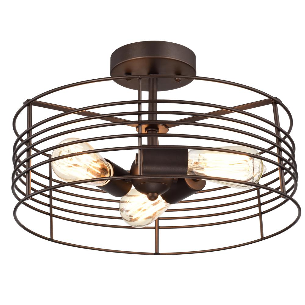 CHLOE Lighting IRONCLAD Industrial 3 Light Oil Rubbed Bronze Semi-Flush Ceiling Fixture 15" Wide. Picture 1
