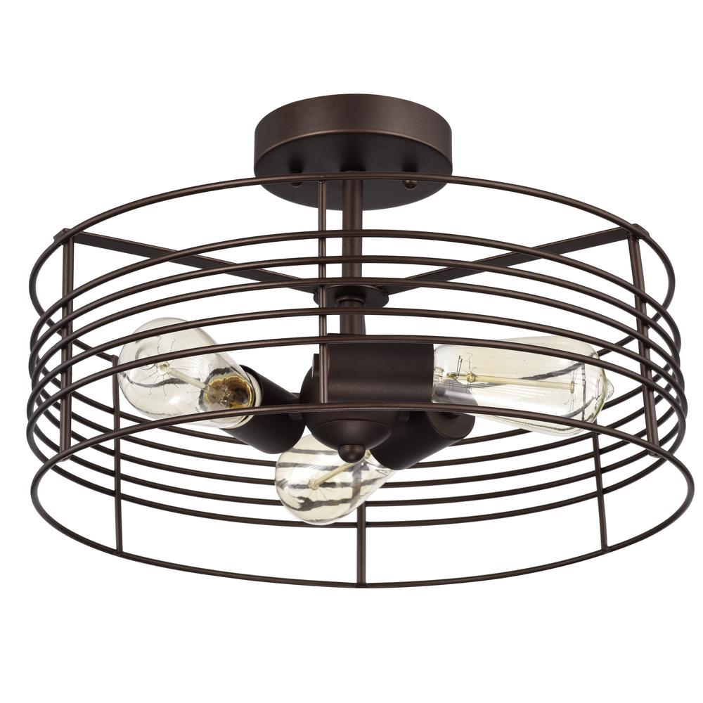 CHLOE Lighting IRONCLAD Industrial 3 Light Oil Rubbed Bronze Semi-Flush Ceiling Fixture 15" Wide. Picture 2