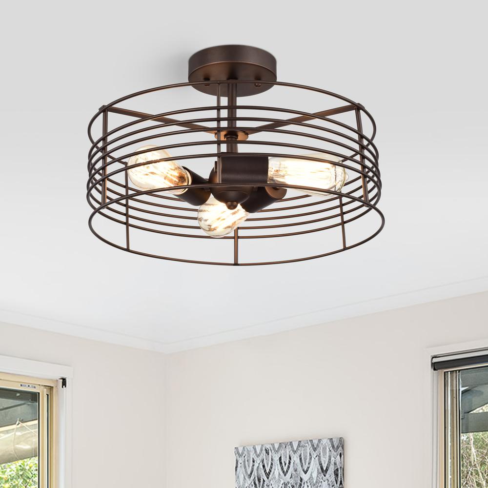 CHLOE Lighting IRONCLAD Industrial 3 Light Oil Rubbed Bronze Semi-Flush Ceiling Fixture 15" Wide. Picture 7