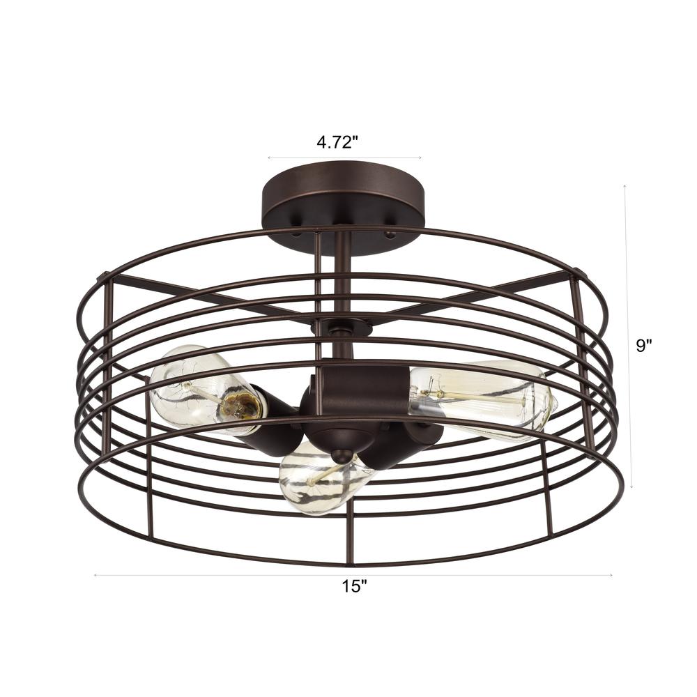 CHLOE Lighting IRONCLAD Industrial 3 Light Oil Rubbed Bronze Semi-Flush Ceiling Fixture 15" Wide. Picture 9