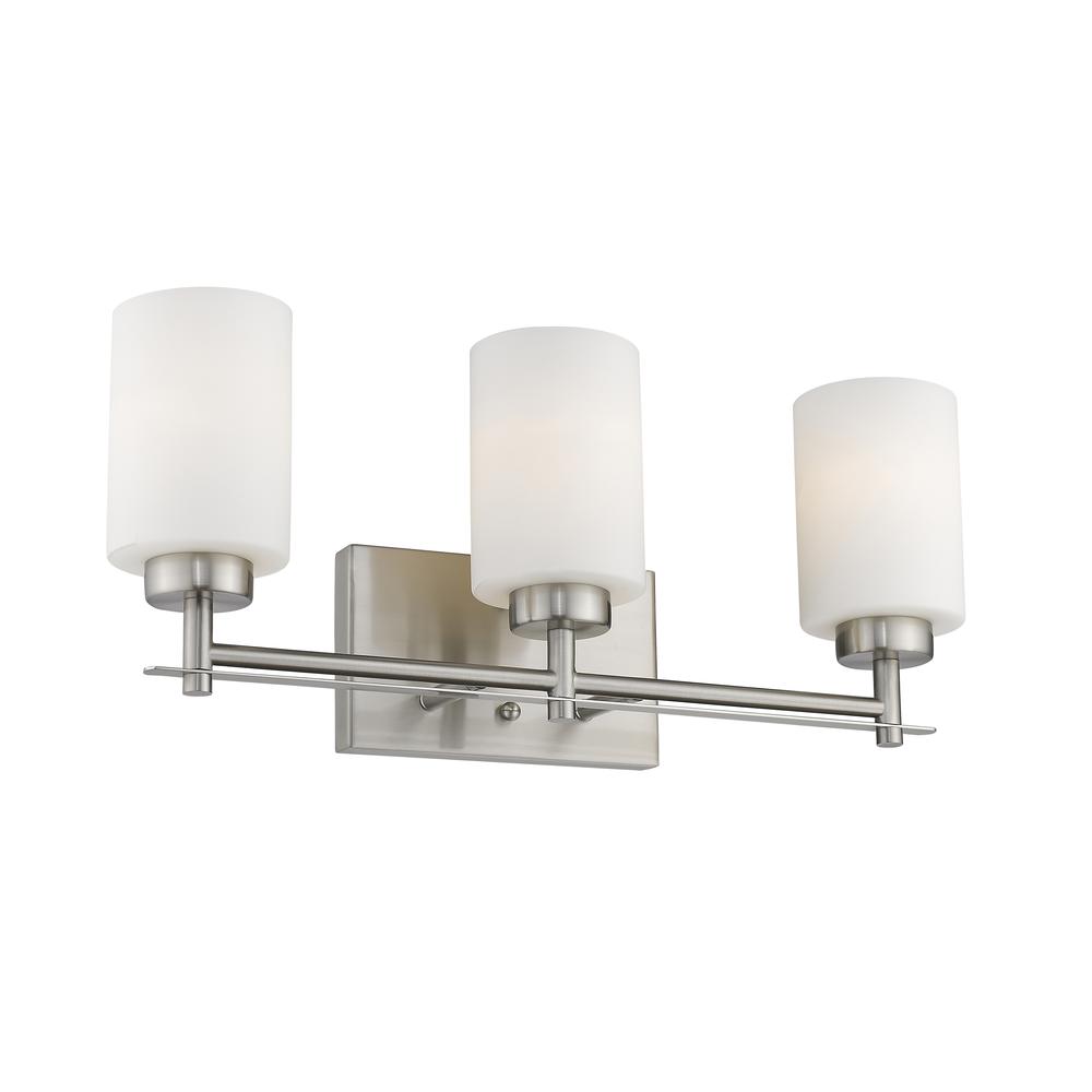 NEVAEH Transitional 3 Light Brushed Nickel Bath and Vanity Light 21" Wide. Picture 4
