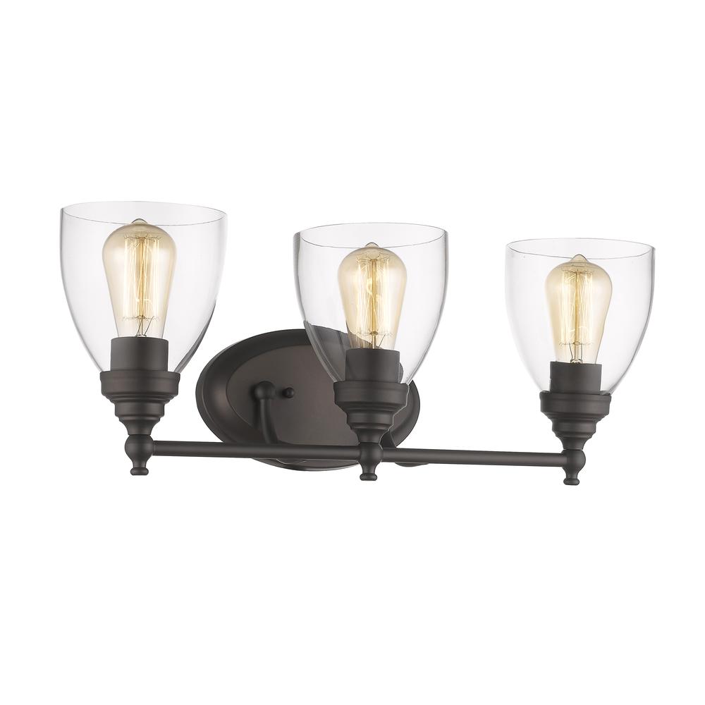 ELISSA Transitional 3 Light Rubbed Bronze Bath Vanity Light Clear Glass 23" Wide. Picture 1