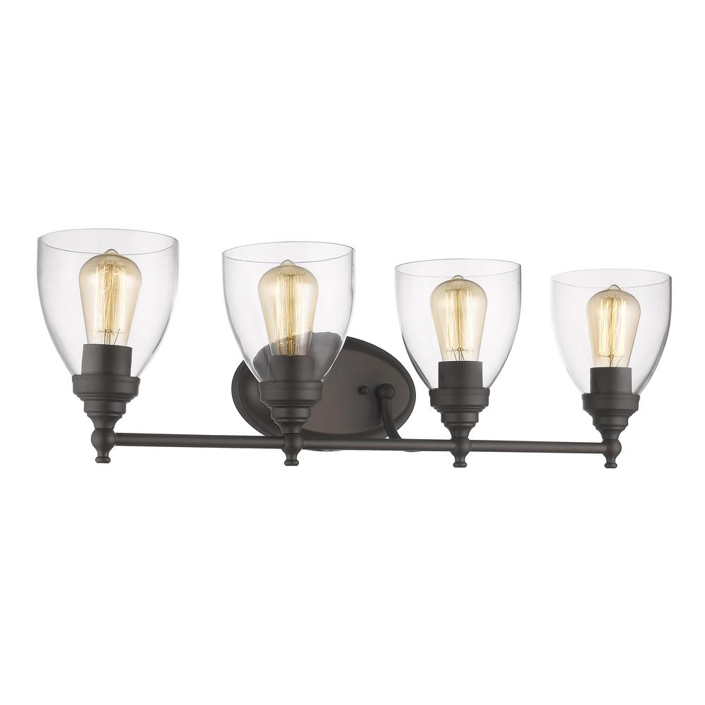 ELISSA Transitional 4 Light Rubbed Bronze Bath Vanity Light Clear Glass 30" Wide. Picture 1