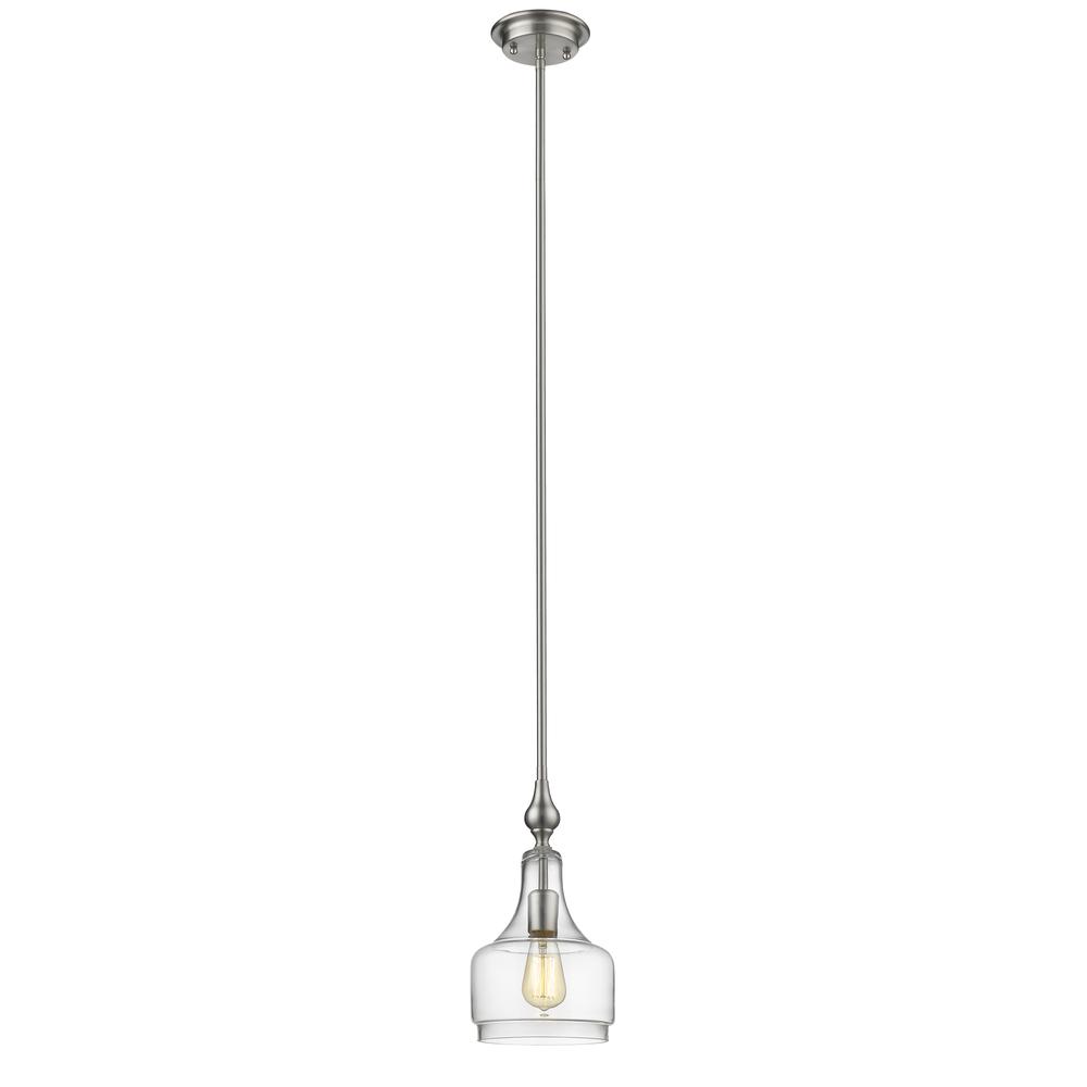 LAYLA Transitional 1 Light Brushed Nickel Ceiling Mini Pendant 8" Wide. Picture 1