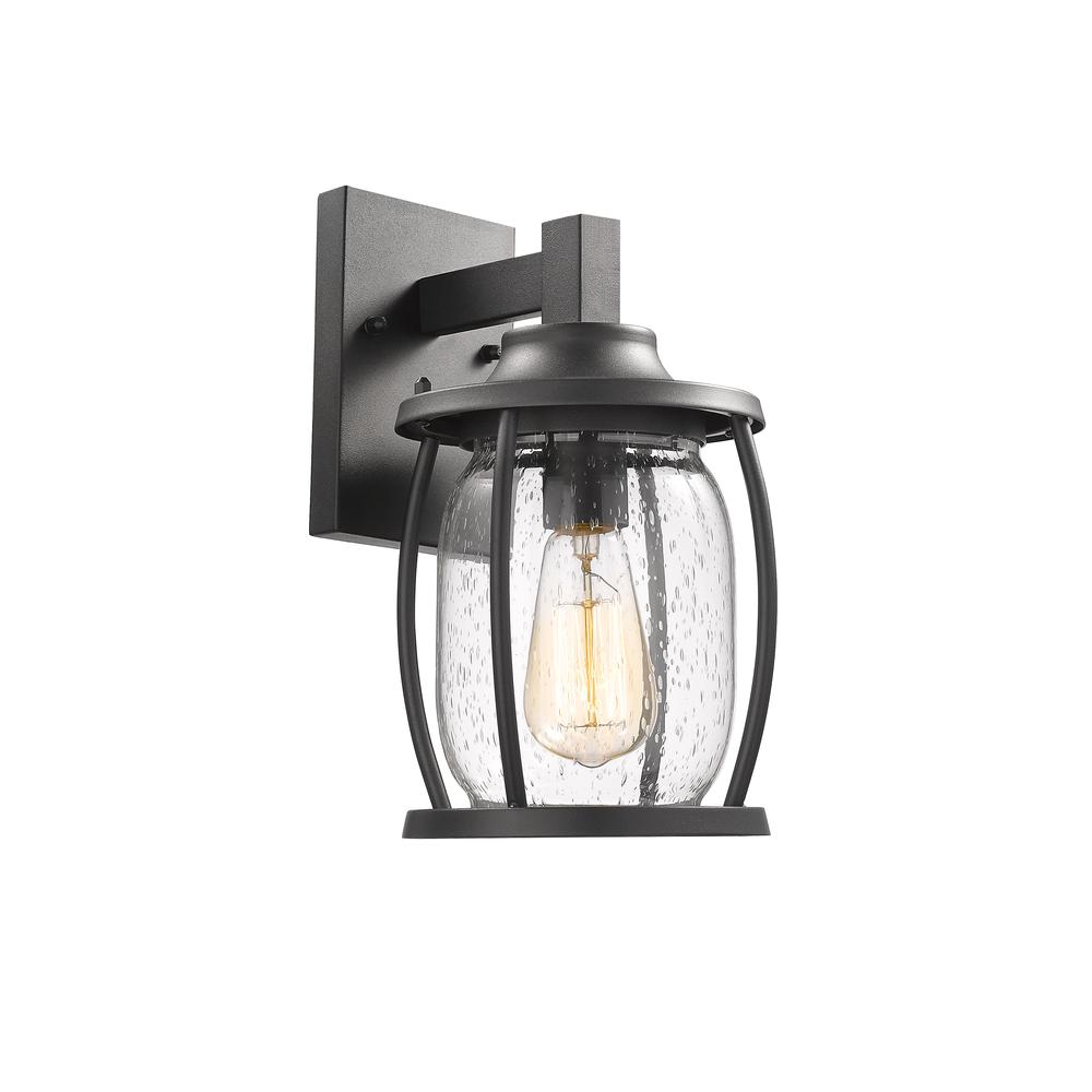 JACKSON Transitional 1 Light Textured Black Outdoor Wall Sconce 12" Tall. Picture 1