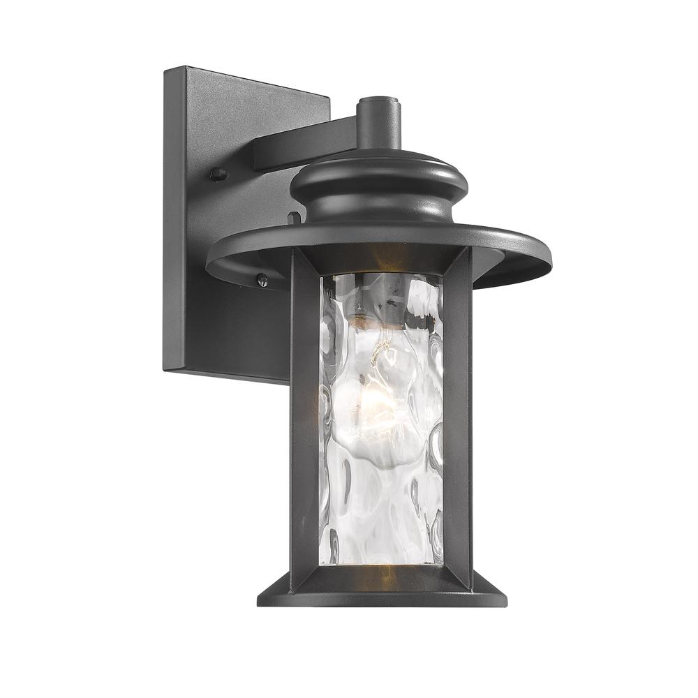 OWEN Transitional 1 Light Textured Black Outdoor Wall Sconce 12" Tall. Picture 1