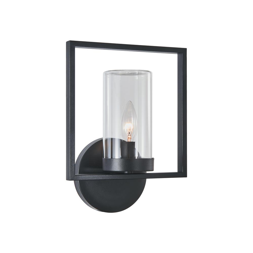 DANIEL Transitional 1 Light Textured Black Outdoor/Indoor Wall Sconce 13" Tall. Picture 1