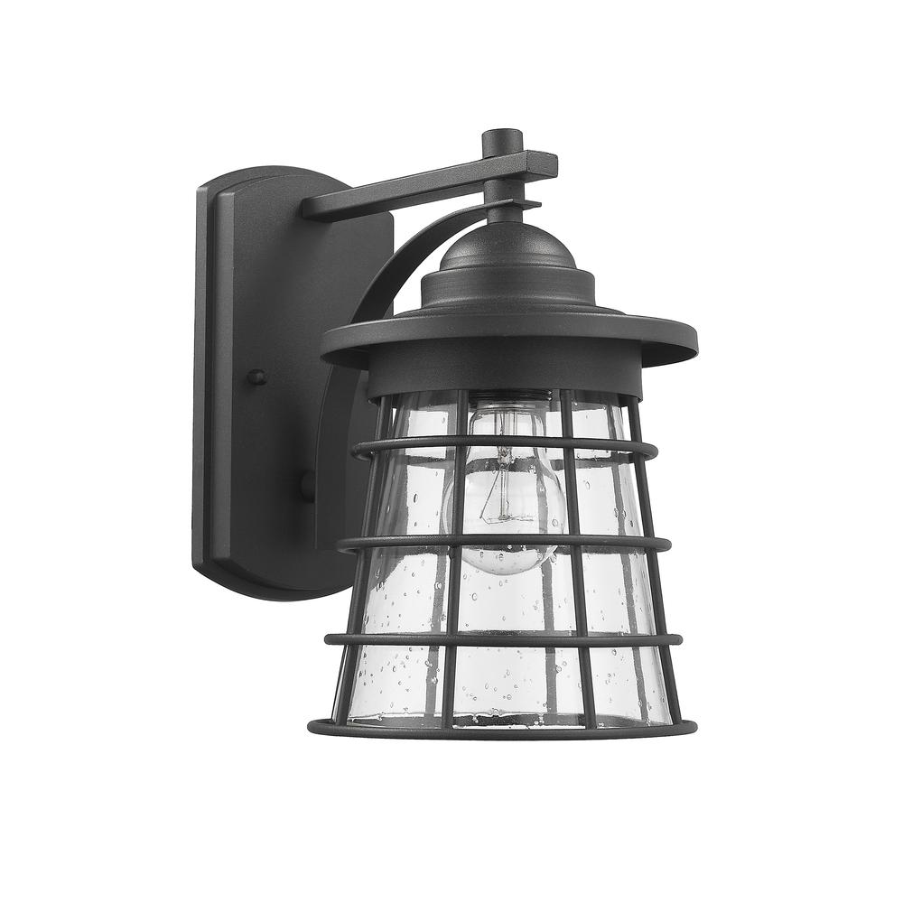 DAMON Transitional 1 Light Textured Black Outdoor Wall Sconce 11" Tall. Picture 3