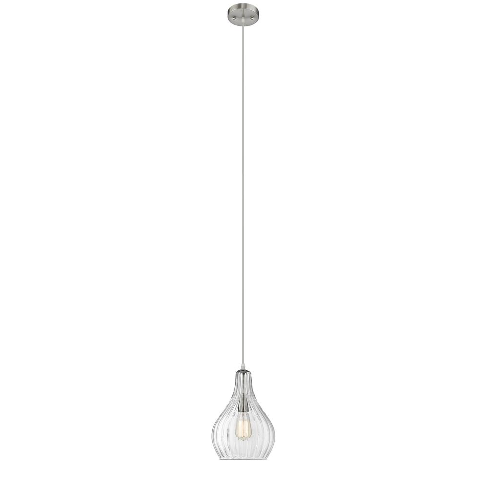 ARIEL Transitional 1 Light Brushed Nickel Mini Ceiling Pendant 9" Wide. Picture 2