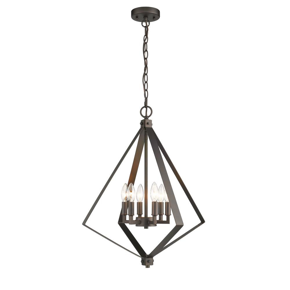 HUDSON Transitional 6 Light  Rubbed Bronze Ceiling Pendant 20" Wide. Picture 4