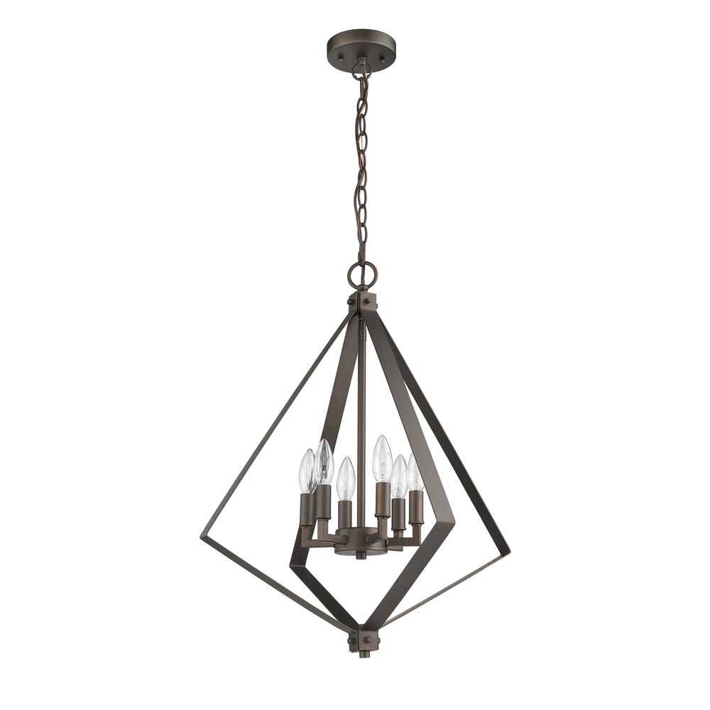 HUDSON Transitional 6 Light  Rubbed Bronze Ceiling Pendant 20" Wide. Picture 3