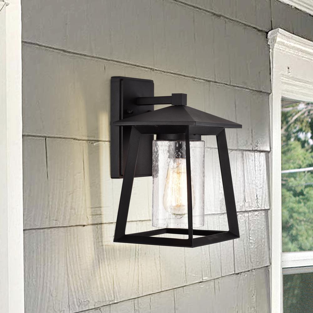 CHLOE Lighting RUSSELL Transitional 1 Light Textured Black Outdoor Wall Sconce 11" Height. Picture 11