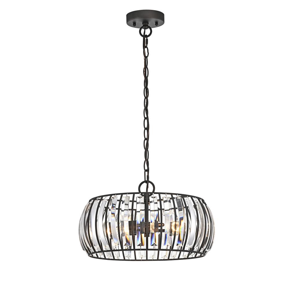 CHLOE Lighting KENNEDY Transitional 3 Light Rubbed Bronze Ceiling Pendant Fixture 14" Width. Picture 1