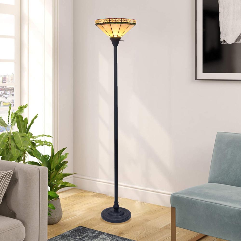 CHLOE Lighting BELLE Tiffany-style Mission Blackish Bronze 1 Light Torchiere Lamp 14" Shade. Picture 3
