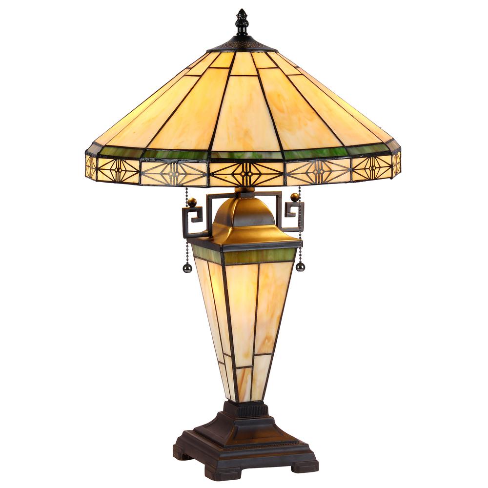 BELLE Tiffany-style 3 Light Mission Double Lit Table Lamp 16" Shade. Picture 1