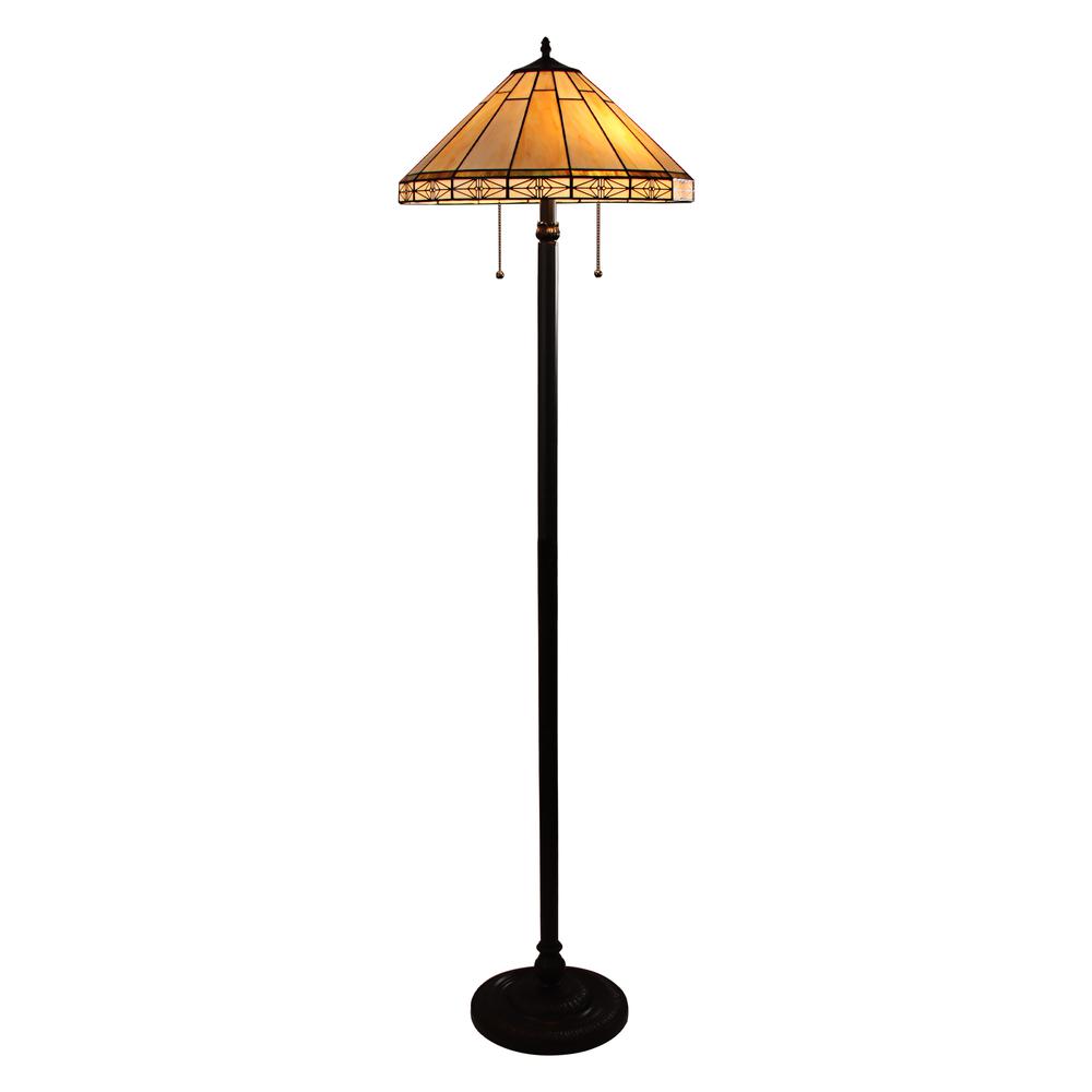 CHLOE Lighting BELLE Mission Tiffany-style Blackish Bronze 2 Light Floor Lamp 18" Wide. Picture 1