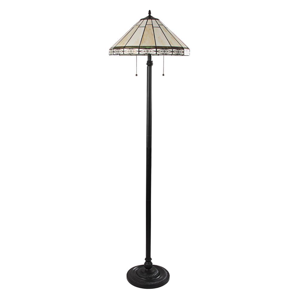 CHLOE Lighting BELLE Mission Tiffany-style Blackish Bronze 2 Light Floor Lamp 18" Wide. Picture 2