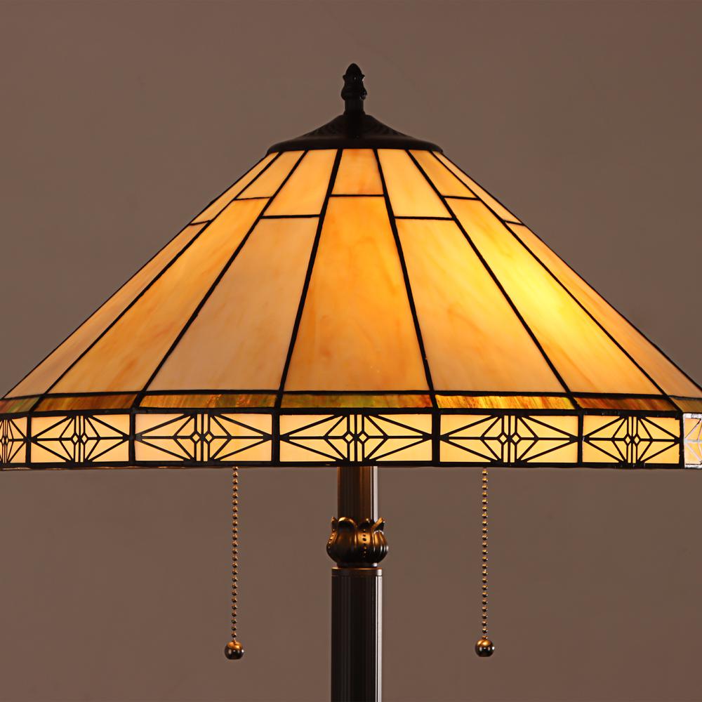 CHLOE Lighting BELLE Mission Tiffany-style Blackish Bronze 2 Light Floor Lamp 18" Wide. Picture 3