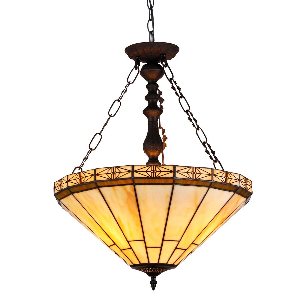 BELLE Tiffany-style 2 Light Mission Inverted Ceiling Pendant Fixture 18" Shade. Picture 1