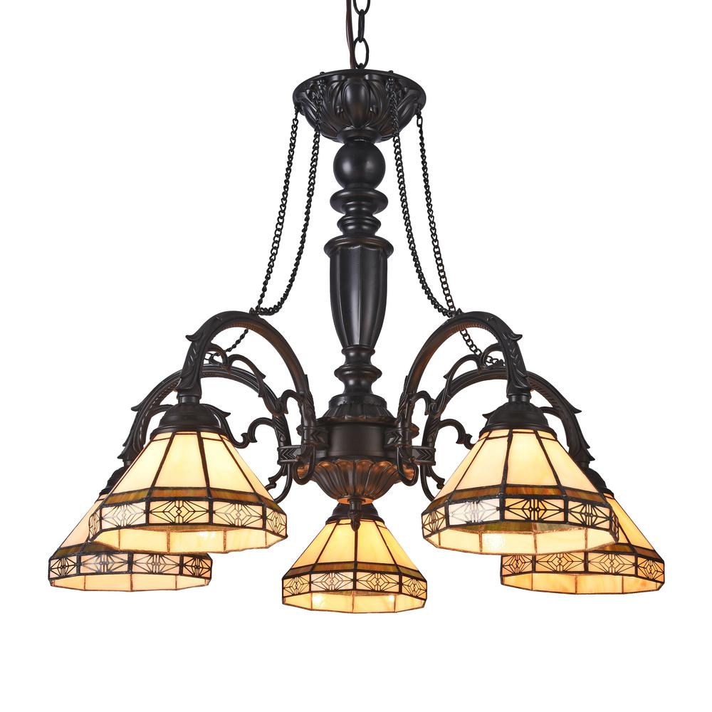 BELLE Tiffany-style 5 Light Mission Large Chandelier 27" Wide. The main picture.