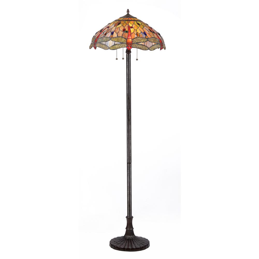 ANISOPTERA PURITY Tiffany-style 3 Light Dragonfly Floor Lamp 18" Shade. Picture 1