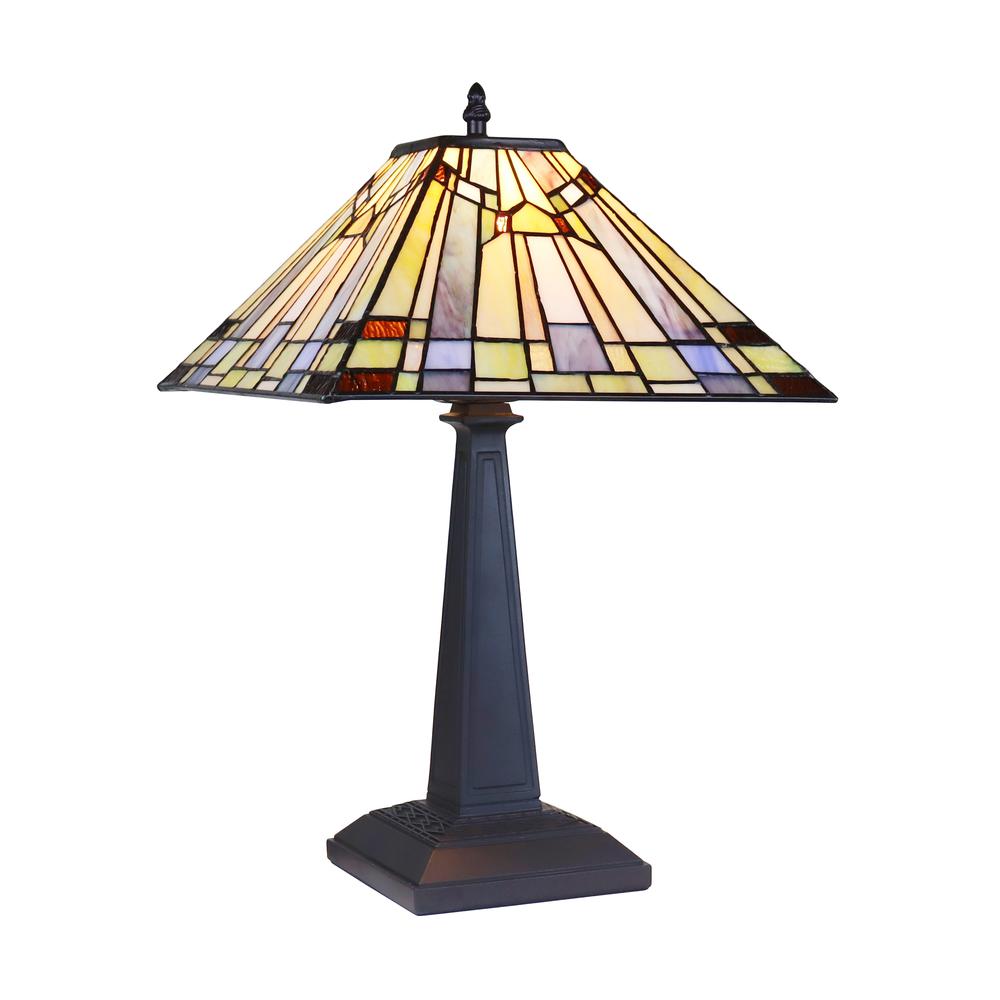 CHLOE Lighting KINSEY Mission Tiffany-Style Blackish Bronze 1 Light Table Lamp 12" Wide. Picture 1