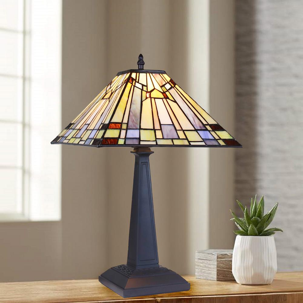 CHLOE Lighting KINSEY Mission Tiffany-Style Blackish Bronze 1 Light Table Lamp 12" Wide. Picture 7